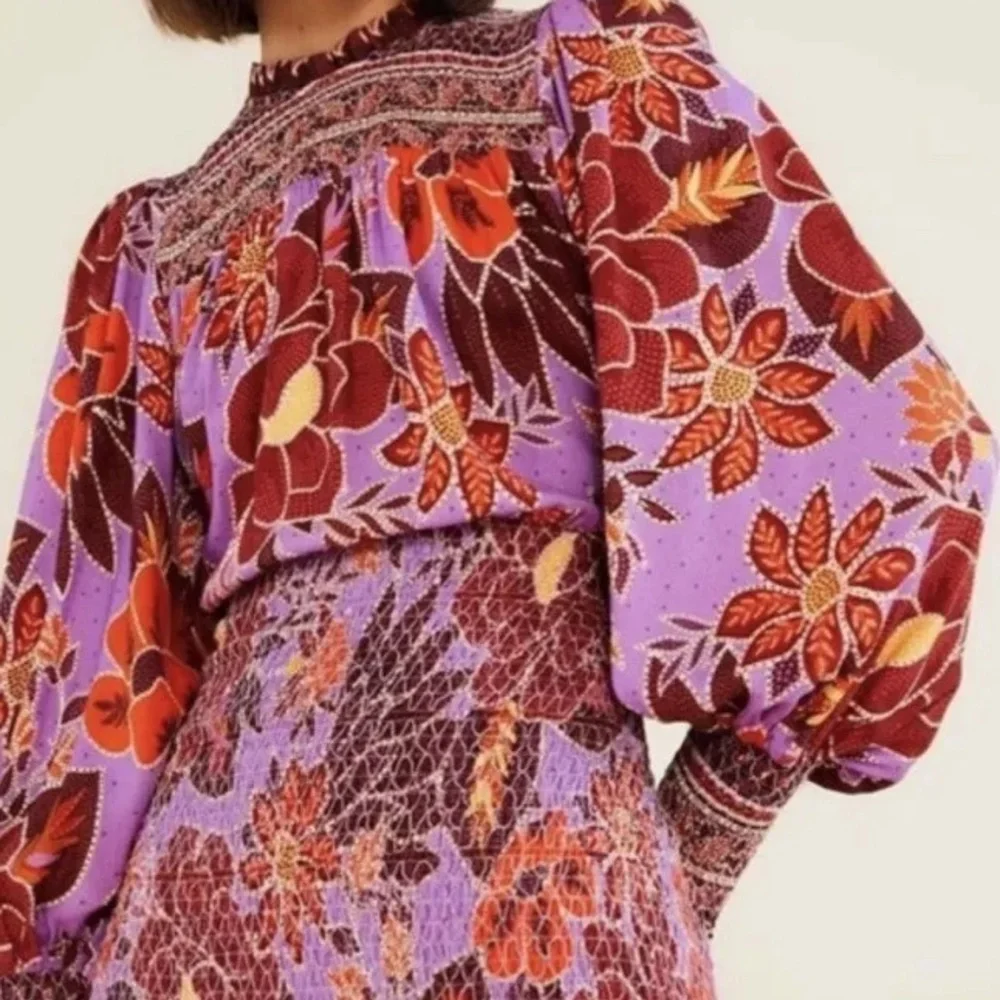 NWT $245 FARM RIO Sweet Floral Long Sleeve Minidress, SWEET FLORAL LILAC Size XS - Picture 2 of 6